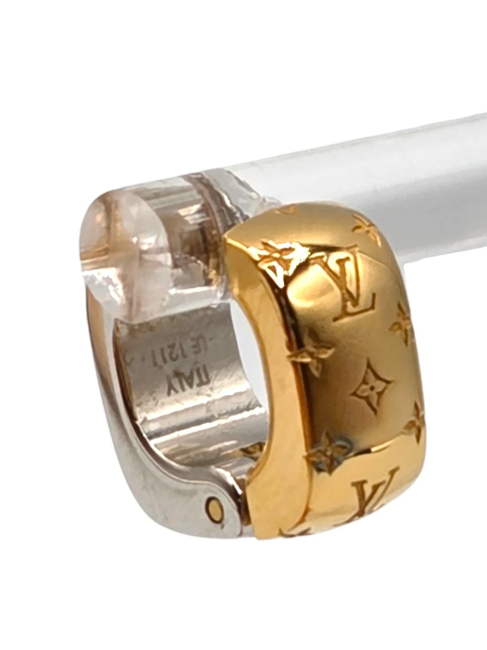 Louis Vuitton 2 Tone Nanogram Mini Hoop Earrings